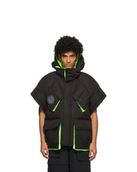 Chen Peng Black And Green Down Half Sleeve Jacket
