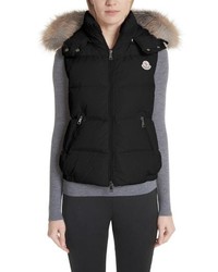 Moncler Gallinule Quilted Down Vest With Detachable Genuine Fox Hood