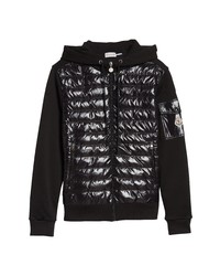 Moncler Quilted Down Front Cotton Hoodie In Black At Nordstrom