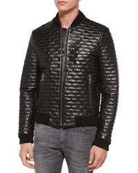 Versace Collection Quilted Leather Blouson Jacket Black