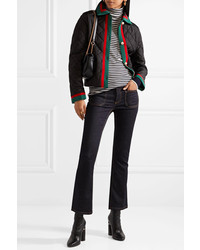 Gucci Hooded Grosgrain Trimmed Quilted Shell Jacket Black
