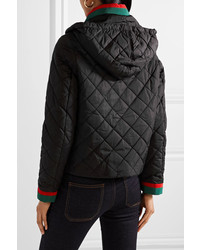Gucci Hooded Grosgrain Trimmed Quilted Shell Jacket Black