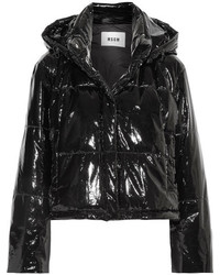 MSGM Hooded Quilted Pvc Jacket Black