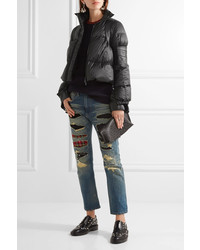 Sacai Leather Trimmed Quilted Shell Down Jacket Black
