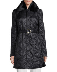 Via Spiga Quilted Jacket With Faux Fur Collar Black