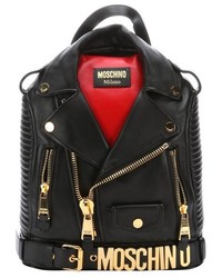 Moschino Black And Red Leather Biker Jacket Backpack