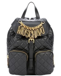 Moschino Black Quilted Leather Lettering Charms Backpack