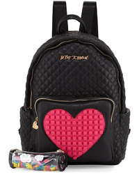 Betsey Johnson Buy A Vowel Quilted Faux Leather Backpack Black