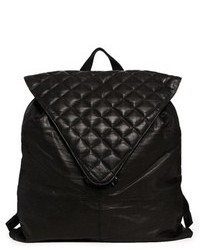 Asos Leather Backpack With Quilted Flap Black