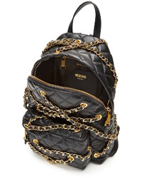 Moschino Quilted Leather Backpack With Gold Tone Chains