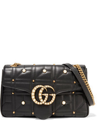 Gucci Gg Marmont 20 Medium Embellished Quilted Leather Shoulder Bag Black
