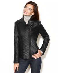 Anne Klein Asymmetrical Quilted Leather Jacket