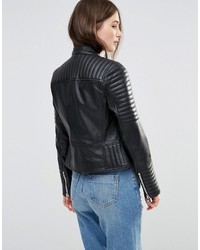 Barneys Originals Asymmetric Leather Biker Jacket With Quilted Shoulder Detail