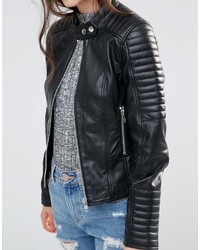 Barneys Originals Asymmetric Leather Biker Jacket With Quilted Shoulder Detail