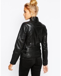 Barneys Originals Leather Biker Jacket With Quilting And Buckle Detail
