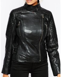 Barneys Originals Leather Biker Jacket With Quilting And Buckle Detail
