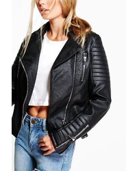 Boohoo Boutique Harriet Leather Look Quilted Biker Jacket