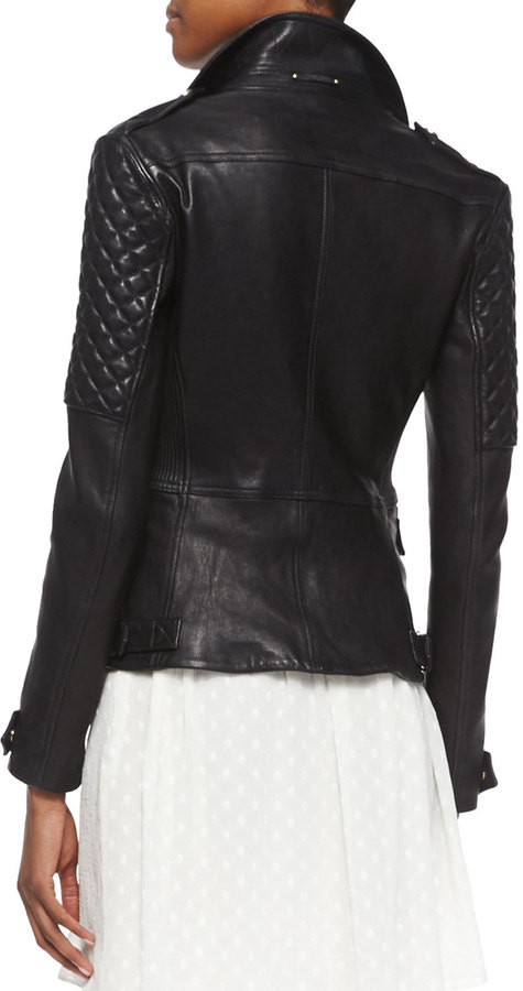 Burberry Brit Remmington Lamb Leather Biker Jacket, $1,995 | Neiman Marcus  | Lookastic