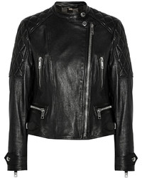 Burberry Collarless Quilted Leather Biker Jacket Black