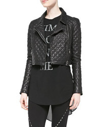 Haute Hippie Cropped Quilted Leather Moto Jacket