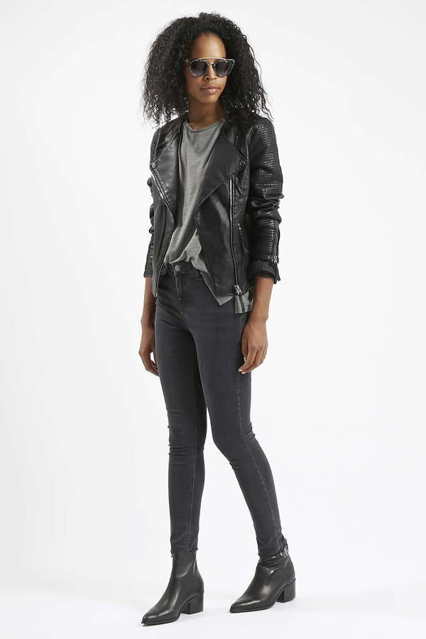 Topshop Faux Leather Quilted Detail Biker Jacket, $90 | Topshop | Lookastic