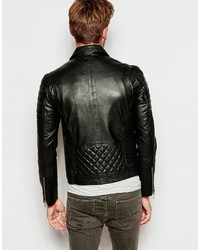Selected Homme Leather Biker Jacket With Asymmetric Zip