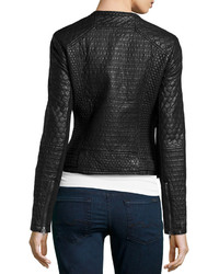 Love Token Mixed Quilted Faux Leather Jacket Black