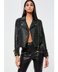 Missguided Black Faux Leather Quilted Biker Jacket