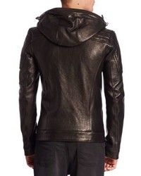 Diesel Black Gold Quilted Lambskin Leather Hooded Biker Jacket