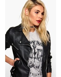 Boohoo Sarah Quilted Sleeve Faux Leather Biker