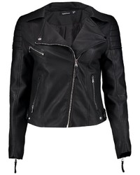 Boohoo Sarah Quilted Sleeve Faux Leather Biker
