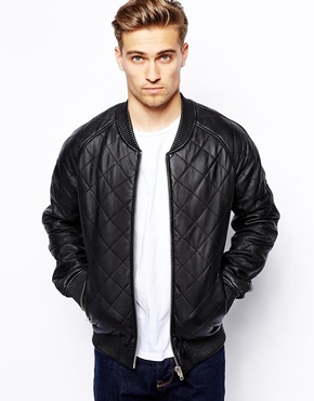 Barneys Quilted Leather Bomber Jacket, $569 | Asos | Lookastic.com