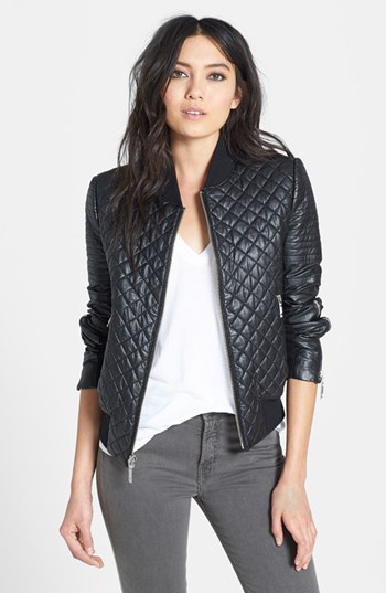BCBGMAXAZRIA Morgan Quilted Faux Leather Bomber Jacket, $198