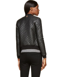 Mackage Black Leather Quilted Rosa Bomber Jacket