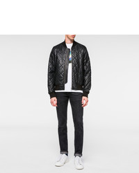 Paul Smith Black Quilted Lamb Leather Bomber Jacket