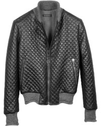 Forzieri Black Quilted Leather Bomber Jacket