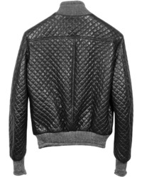 Forzieri Black Quilted Leather Bomber Jacket