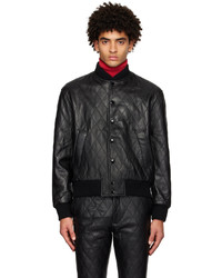 Men's Black Quilted Leather Bomber Jacket, Black Turtleneck, Black ...