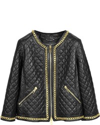 Forzieri Black Quilted Leather Wgold Tone Chain Jacket