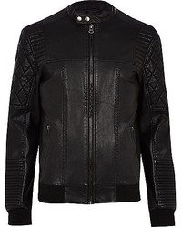 River Island Black Quilted Panel Leather Look Biker Jacket