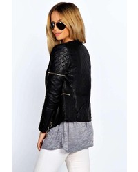 Boohoo Tarah Quilted Collarless Faux Leather Jacket