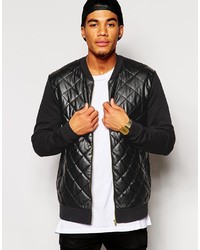 Asos Brand Bomber Jacket In Jersey With Quilted Faux Leather Front