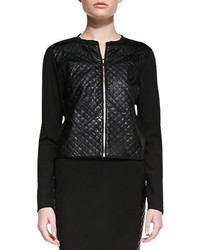 Carmen Marc Valvo Car By Zip Front Jacket With Quilted Faux Leather Front