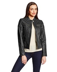 Cole Haan Leather Moto Jacket With Quilting Detail