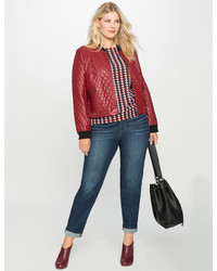 ELOQUII Plus Size Quilted Faux Leather Bomber Jacket