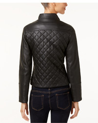 Kenneth Cole Faux Leather Quilted Bomber Jacket