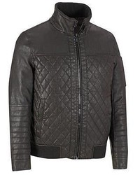 Black Rivet Faux Leather Quilted Bomber Jacket