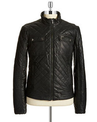 GUESS Faux Leather Quilted Bomber Jacket