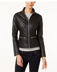 Kenneth Cole Faux Leather Quilted Bomber Jacket