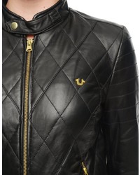 True Religion Leather Quilted Bomber Jacket